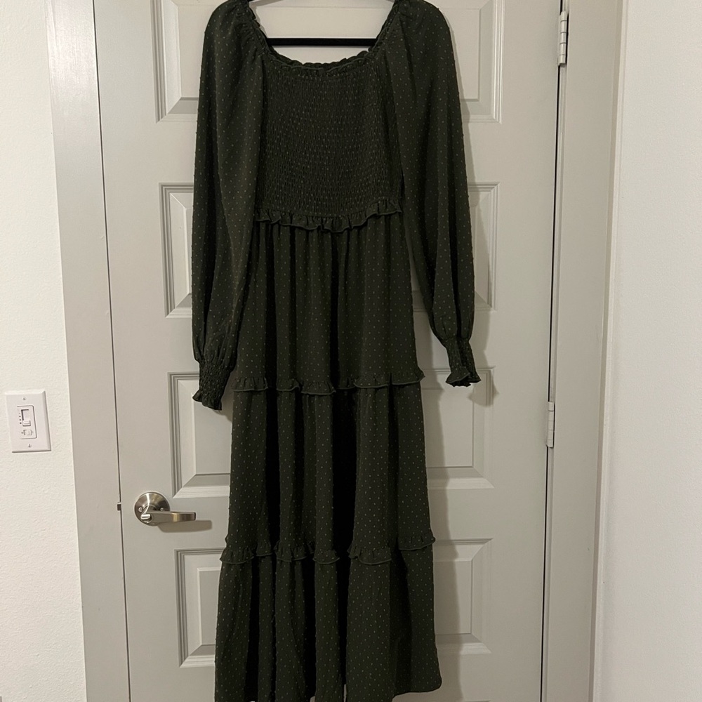 Chic Long Sleeve Dark Green Dress